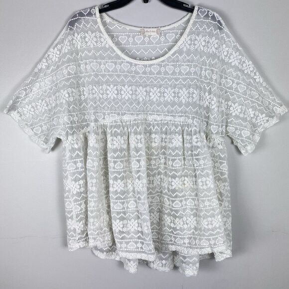 ⭐️ Altar’d State Babydoll top Sz L White Lace Oversized Pullover Festival Boho - Picture 1 of 8